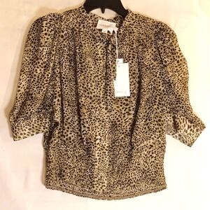 NWT Gabrielle Leopard Print Woven Blouse Top L